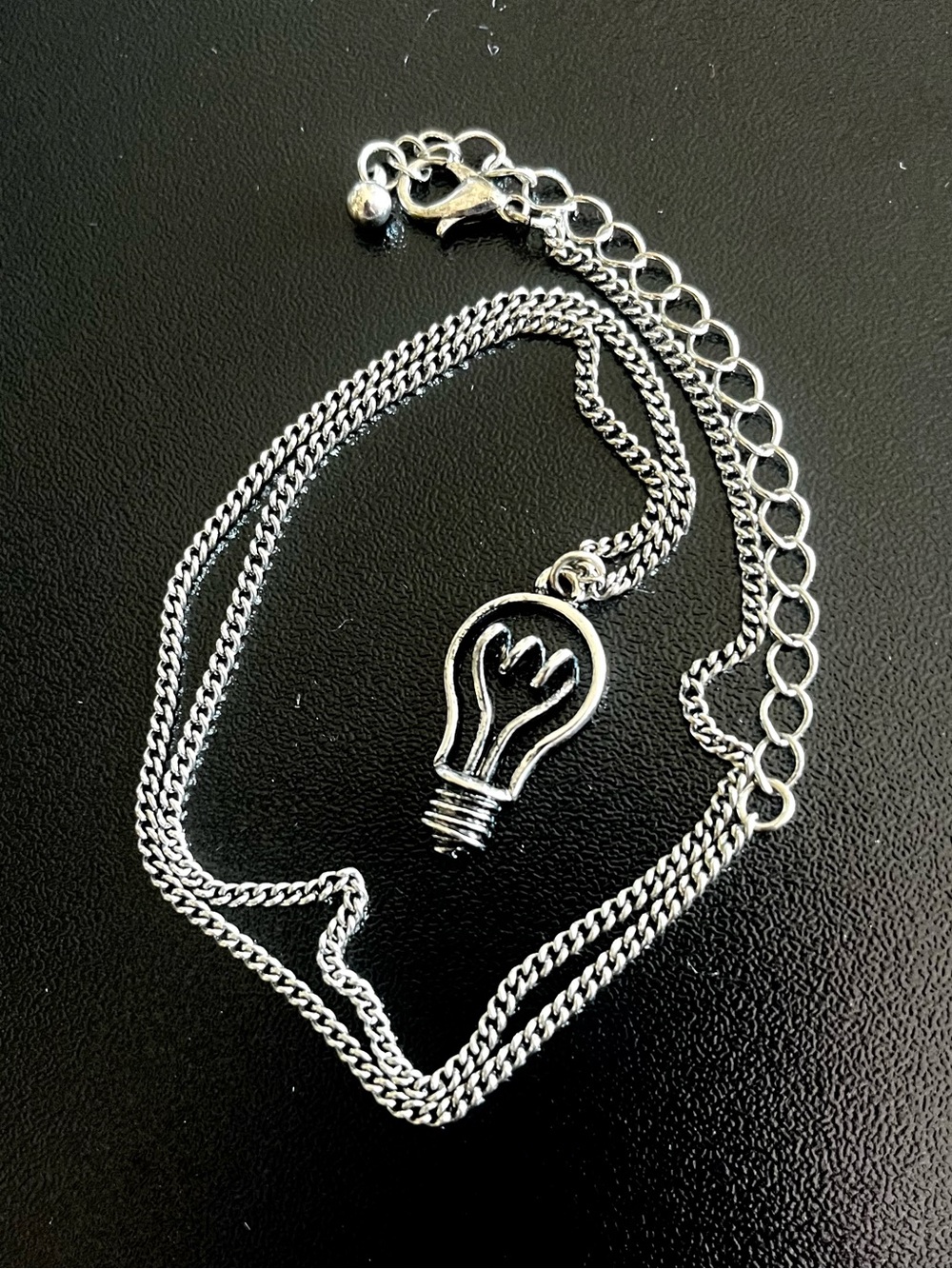Silver Light Bulb Charm Pendant Short Necklace